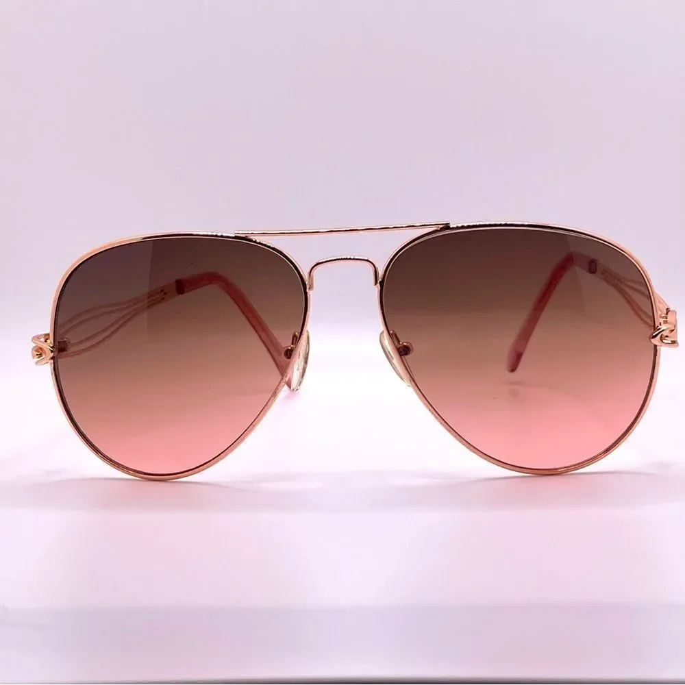 Oversized Rose Gold Frame Aviators with Brown to Pink Variated Lens